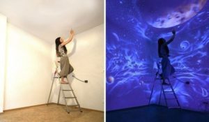 Как оформляются стены в квартире неоновой, люминесцентной и флуоресцентной краской: роспись и варианты декора