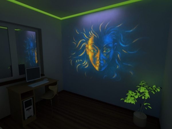 Как оформляются стены в квартире неоновой, люминесцентной и флуоресцентной краской: роспись и варианты декора